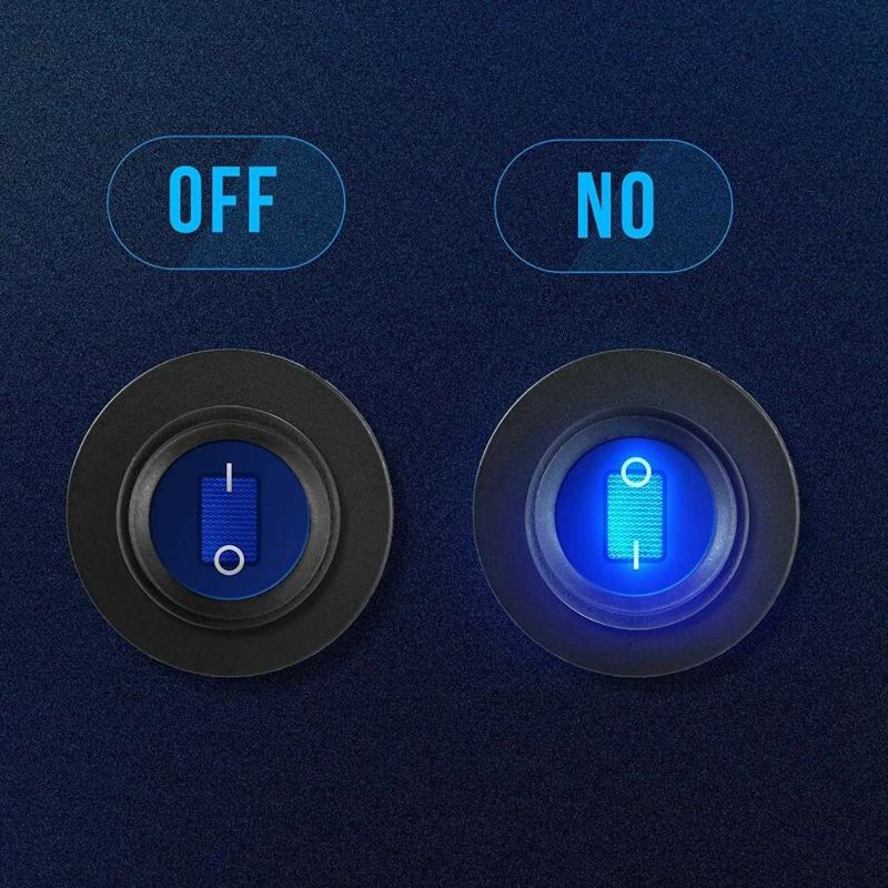 12V 20A Waterproof Rocker Switch Blue LED Lighted Round ON Off 3 Pin 12 Volt Weatherproof for Marine Car RV Truck Pushbutton Switches 3