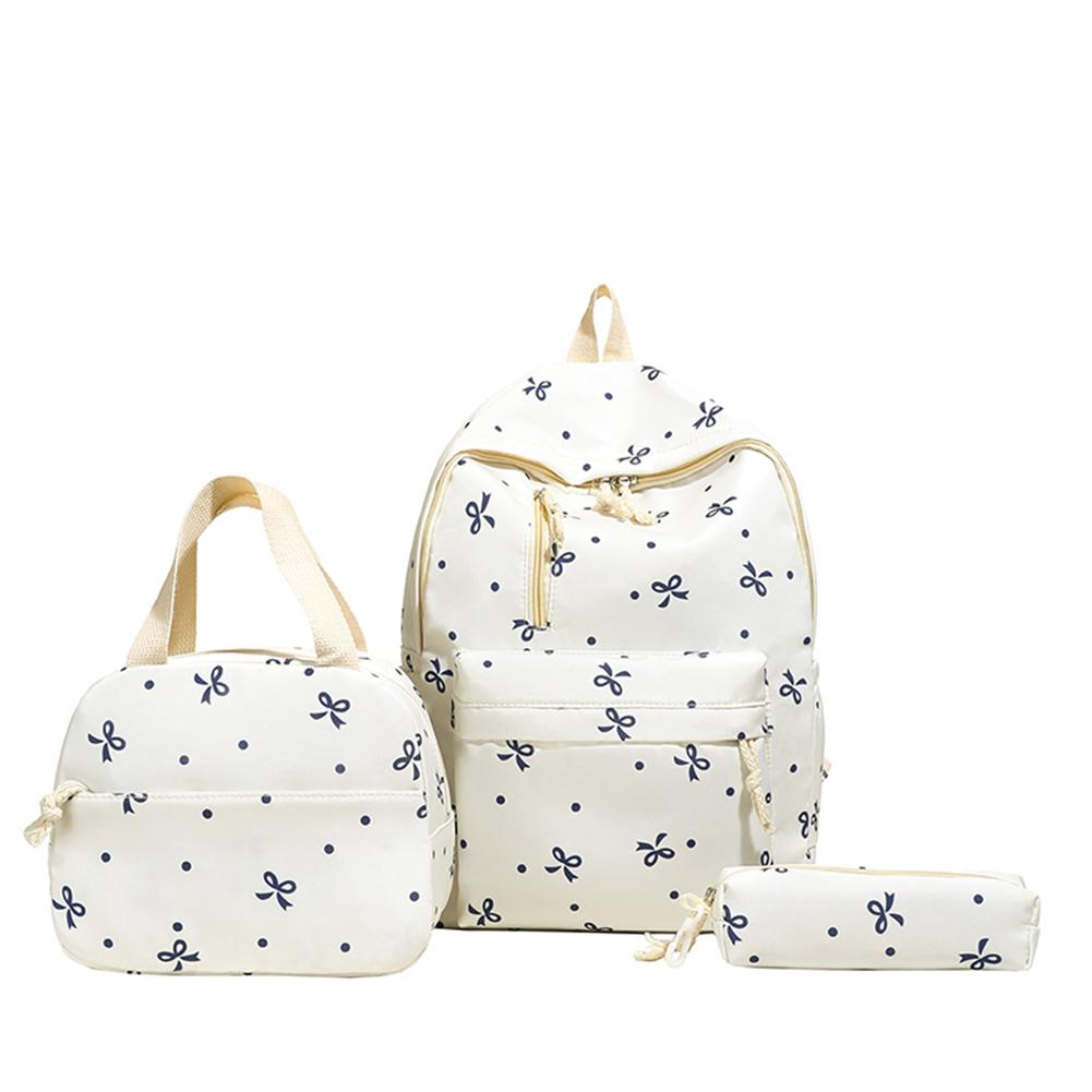 3Pcs/Set Bow Print Aesthetic Daypack with Handbag Pencil Case Student Rucksack for Girl Women Travel
