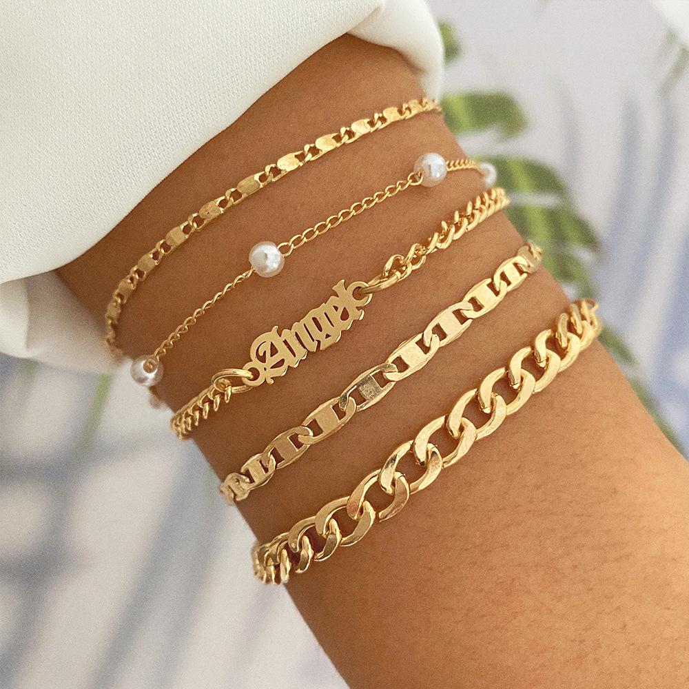 Retro Thick Chain Personalized Bracelet Mixed and Matched Open Bracelet Bracelet Bracelet Stacked Wearing Wind Set Bracelet