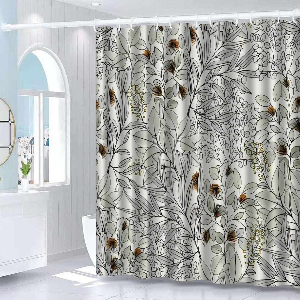 

White Floral Shower Curtain - High-Quality Anti-Fog, Elegant Artistic Design, Machine Washable Polyester, Modern Bath Decor W90xH180cm