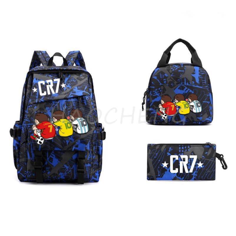Zaino Scolastico a Tre Pezzi con Stampa di Stella del Calcio Sportiva per Studenti delle Scuole Primarie e Secondarie, Unisex