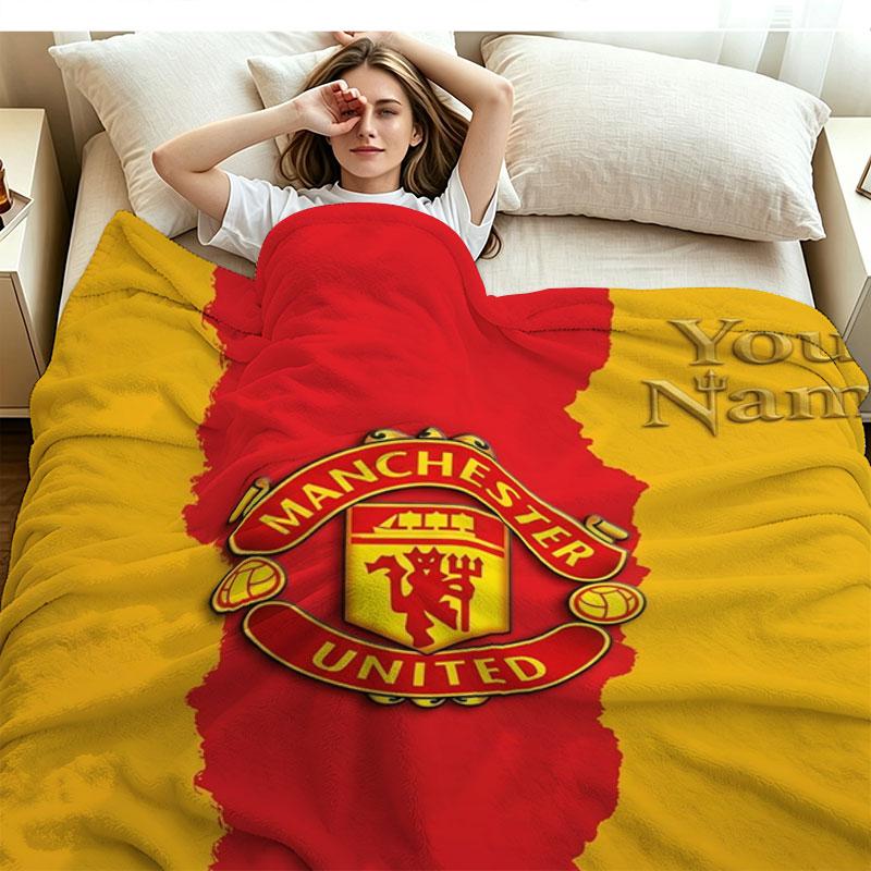 1PC Manchester United F Custom Name Patterned Flannel Blanket Suitable For All Seasons for Home Decor Warmth and Comfort Gifts Holiday Present