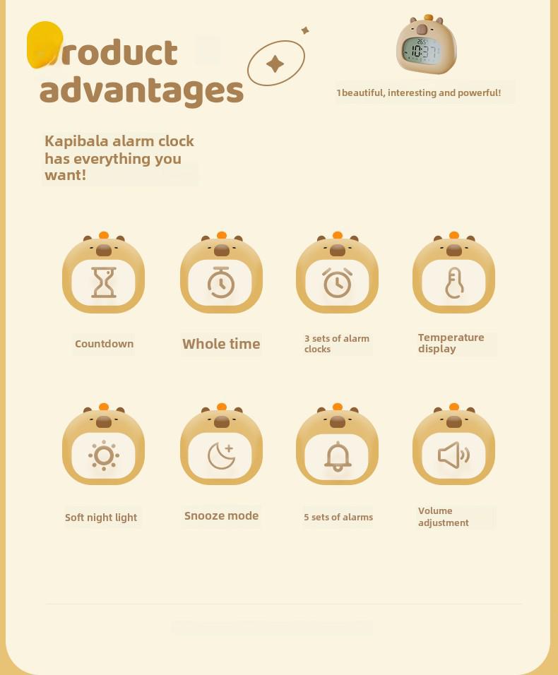 Children's USB Smart Alarm Clock - Capybara Design