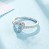 Japanese Style Silver-Plated Aquamarine Zircon Peach Heart Ring for Women - Elegant Light Luxury Engagement Gem