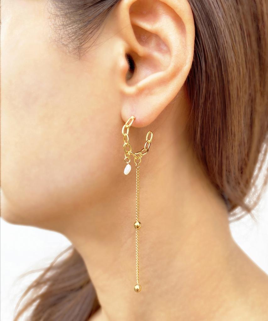 Lazy N Crazy Asymmetrical Freshwater Pearl Vintage Hoop Earrings
