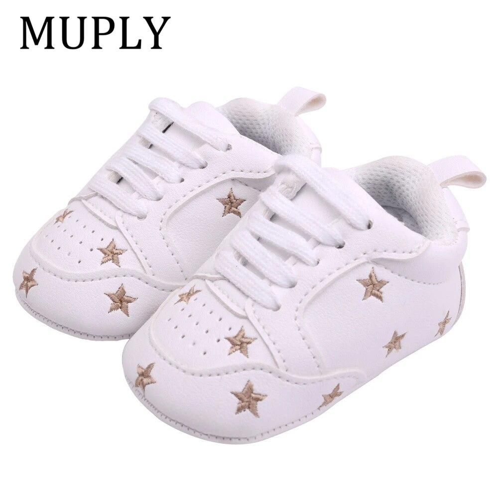 2023 Baby Shoes For Newborn Baby Boys Girls Print Heart Star Pattern First Walkers Kids Toddlers Soft Sole PU Sneakers For 0-18M