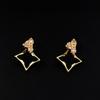 V Letter Hollow Square Four-leaf Flower Pink Diamond Earrings, Women's Flower Pink Diamond Earrings
