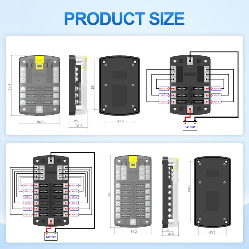 100A 6/12 Way Fuse Block Fuse Box with Stickers Waterproof Cover Fuse Panel for Automotive Cars Trucks RVs Campers Vans