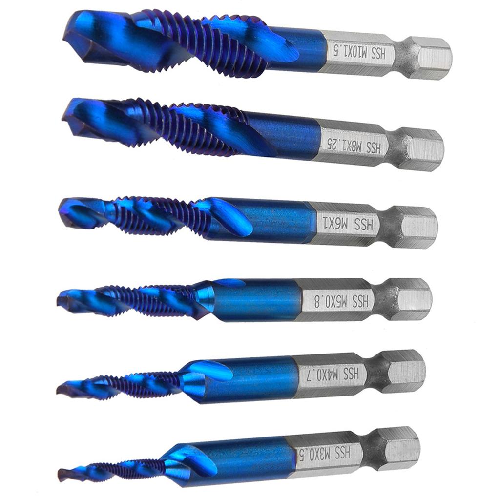 6PCS High Speed Steel 6.35mm Hex Shank Tap Drill Bit Compound Tap M3M4M5M6M8M10 (Type C)