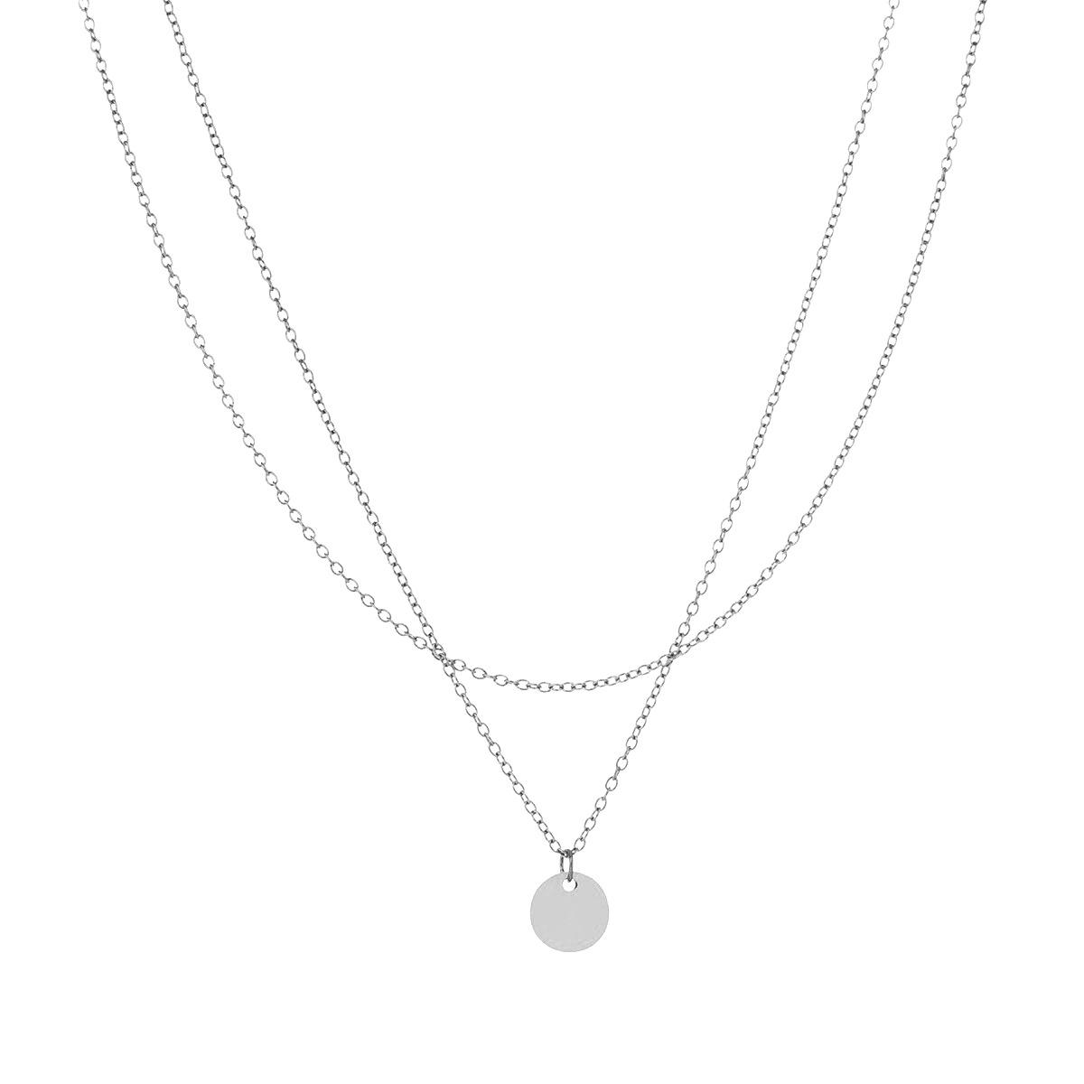 Women s Elegant Retro Double Layer Round Pendant Necklace серебряный