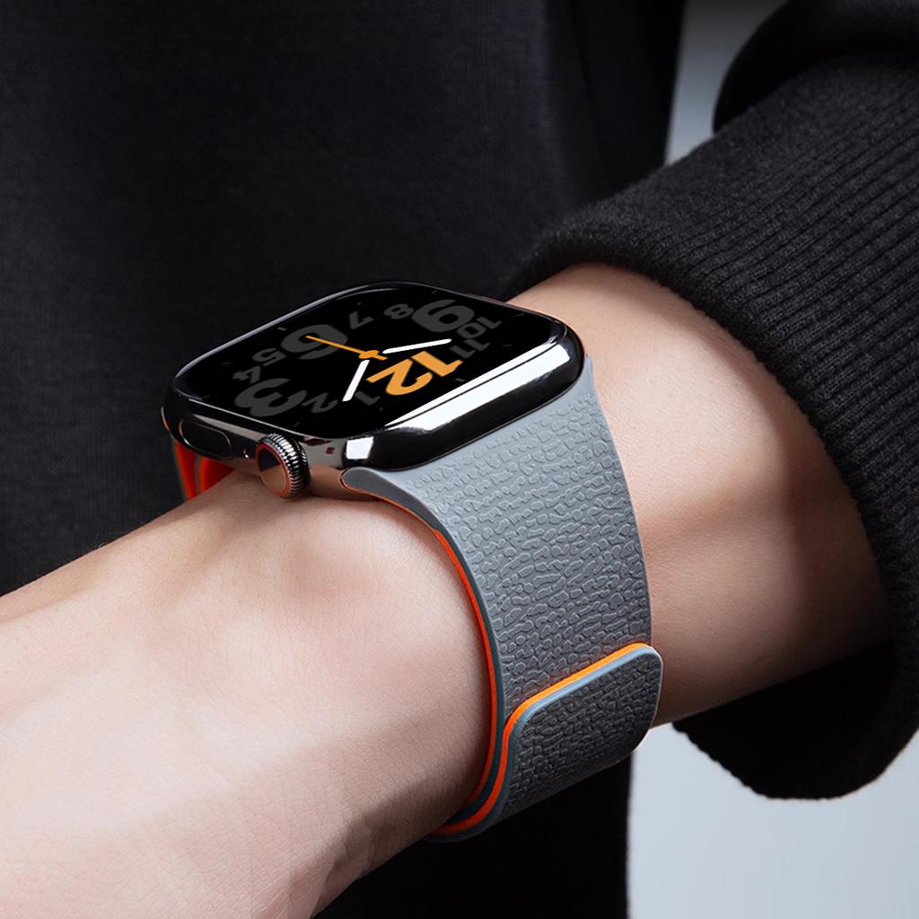 Magnetic Sport Strap For Apple Watch Ultra 3/2 49mm 38 40 41 44 45 46mm Litchi Pattern Silicone Band For Iwatch S11 10 9 8 7 SE3