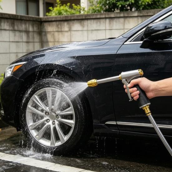High-Pressure Hose Nozzle Heavy-Duty Nozzle 4 Adjustable Metal Car Wash Spray Modes Garden