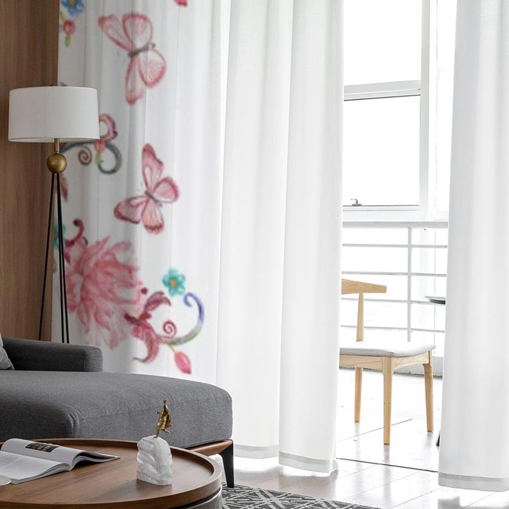 Floral Butterfly White Bay Window Screening Curtains Drape Panel Sheer Tulle For Living Room Bedroom Voile Organza Curtains