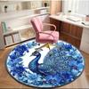 Blue Peacock Floral Art Round Carpet Chair Cushion Round Entryway Rug, Soft Round Rugs for Living Room, Bedroom, Circle Carpet Decor Gifts
