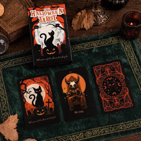 Happy Halloween Tarot, Spooky Tarot Cards Deck with Guidebook for Beginners, Halloween Party Supplies