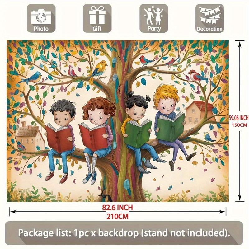 1pc 2D flat modern reading tree background photo prop polyester banner decoration home decoration wall decoration wsj