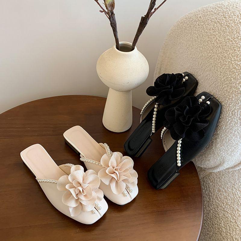 Fashion Shoes Height Women's Mules Slippers and Ladies Sandals Flowers Pearl Slides Elegant Fashionable Stylish New Fashion Waterproof