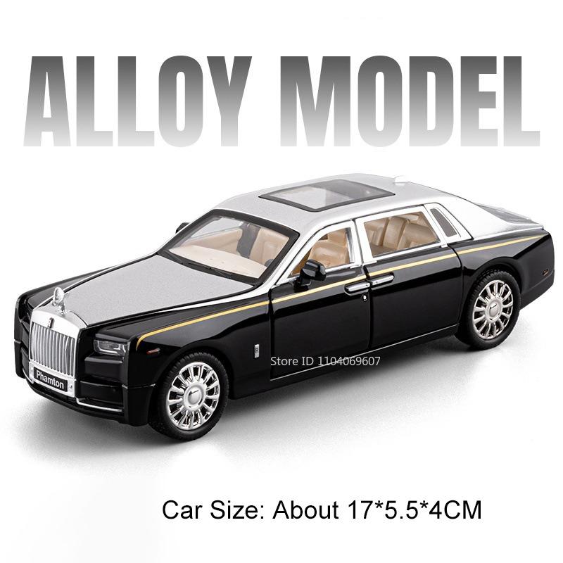 1:32 Model Toy Car Rolls-royce Phantom Silver Spur Alloy Diecast Sound Light Doors Opened Pull Back Simulation Vehicles for Kids