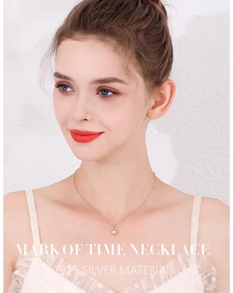 Women's 925 Silver Time Necklace Pendant - Fashionable Clavicle Chain Jewelry Christmas Gift for Girlfriend or Wife