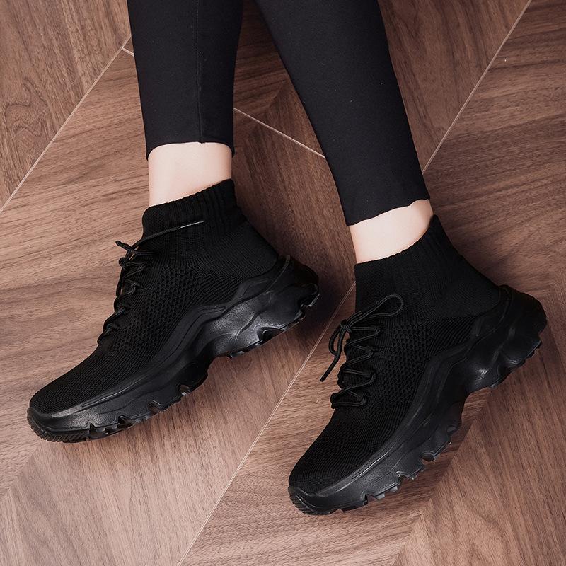 

2025 spring and summer new flying woven breathable high-top men s shoes heightening socks shoes large size casual sports shoes women s generation 46 чорний