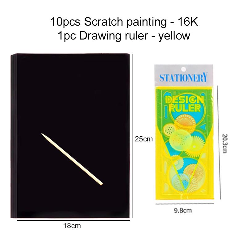 10PCS Scratch Paper Notebook Black DIY Rainbow Art Paper Template Card Neon Scratch Book with Wood Stick Student Rewards TMZ