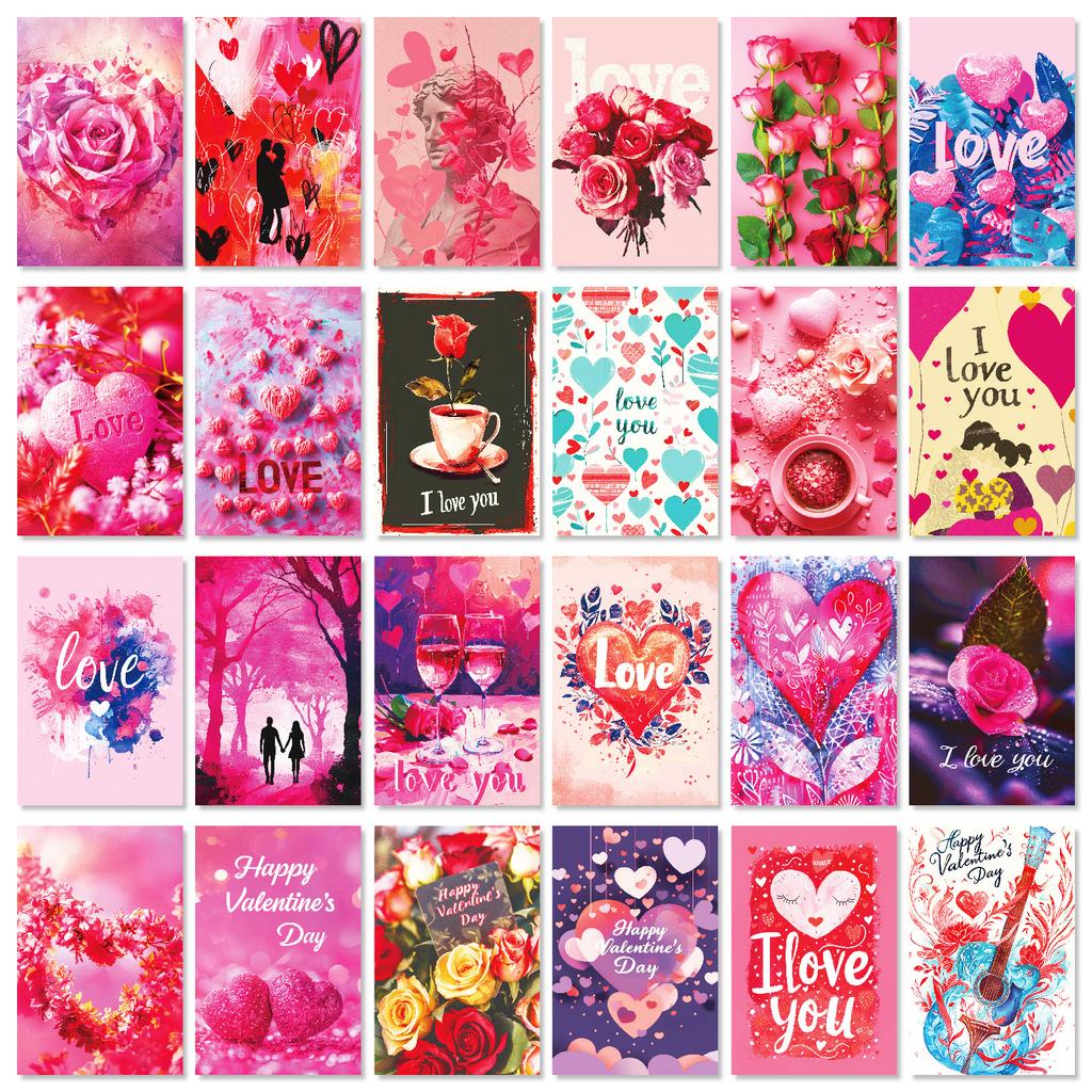 Pink Valentine's Day Theme Grab Mina Decorative Card Pink Love Rose Gift Greeting Card