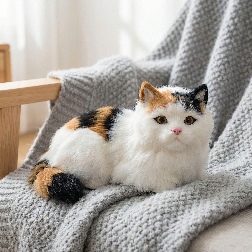 Cozy Fluffy Plush Cat Ornaments Cartoon Realistic Kitten Decoration Desktop Decoration  Home Decor