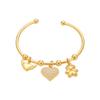 Qiong Yao Geometric Open Cuff & Enamel Heart Bracelet Set - Vacation Style