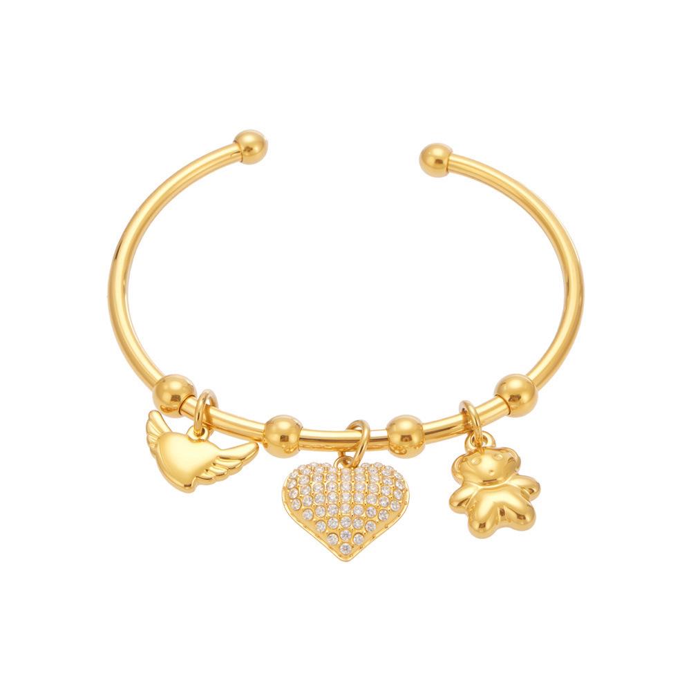 Qiong Yao Geometric Open Cuff & Enamel Heart Bracelet Set - Vacation Style