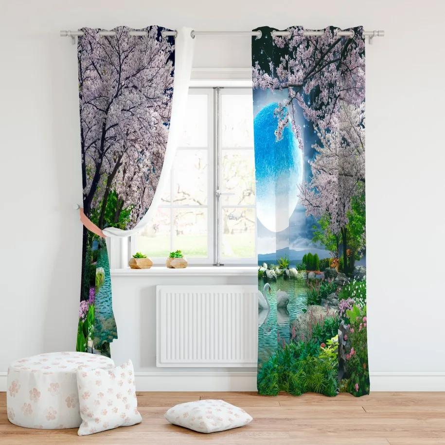 2 Pezzi Tende Luna per Soggiorno Set di Tende per Finestra Albero di Ciliegio per Decorazione Camera da Letto Estetica Boho Arredamento Sfondo Casa