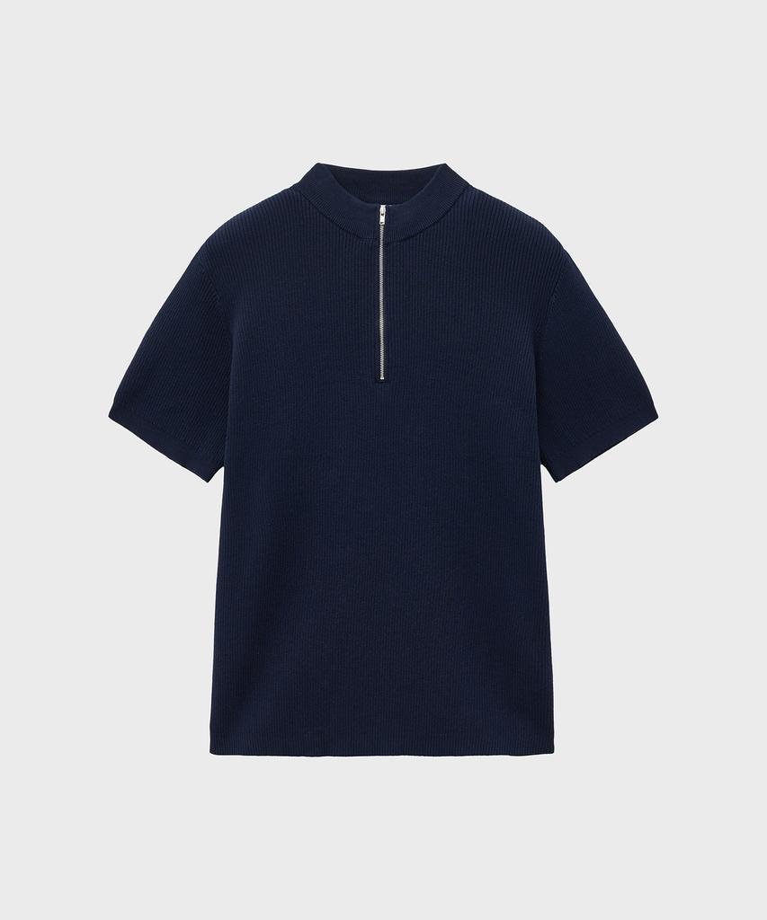 NOIRER Ribbed Zip-Up Half Knit (Navy)