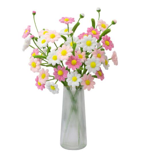 Handmade Pipe Cleaner Flower with Leaves 6 Head Finished Preserved Fake Flower Plush Twist Stick Floral Decoration Wedding Anniversary Mother's