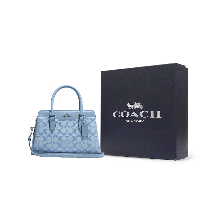 Coach Darcie 26 Classic Monogram Zip Closure Canvas And Leather Tote Shoulder Crossbody Bag Medium Women Bags Cornflower-Blue CH859-SVM6A