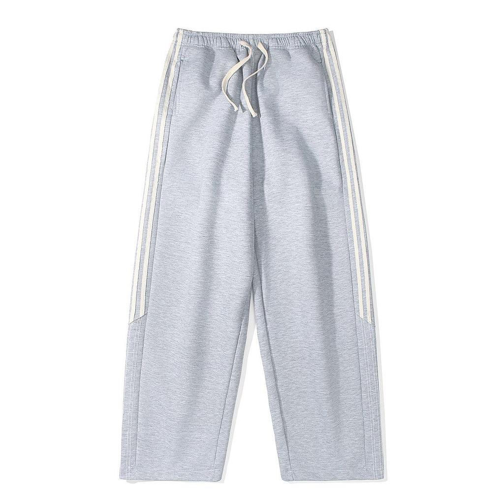Men's Autumn American Style Side Stripe Wide-Leg Sweatpants: High Street Casual Three-Bar Sports Trousers