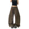 FansiYu 2025 Autumn High-Waisted Loose Straight Leg Cargo Jeans for Women