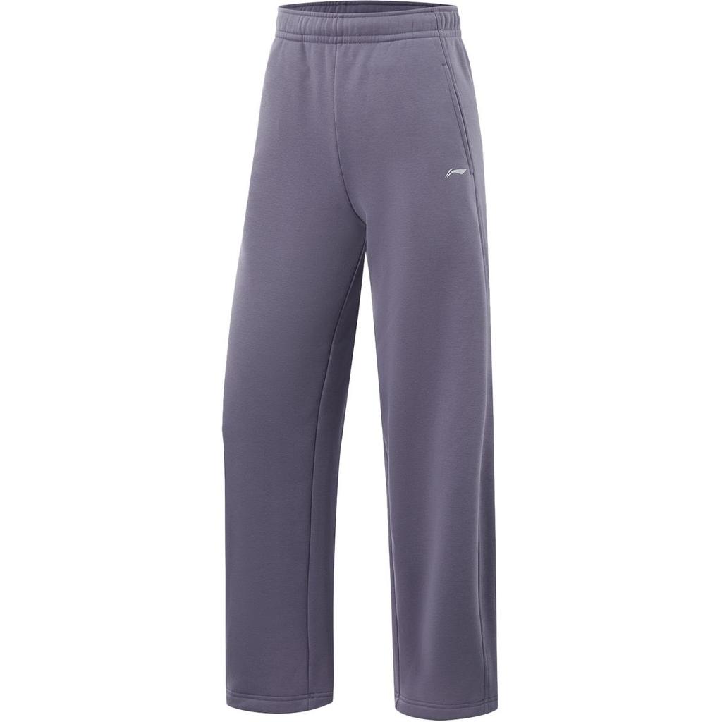 Li Ning Fitness Series Casual Fleece Lined Warm Knitted Sports Pants Women Bottoms Charcoal-Purple AKLUC66-3