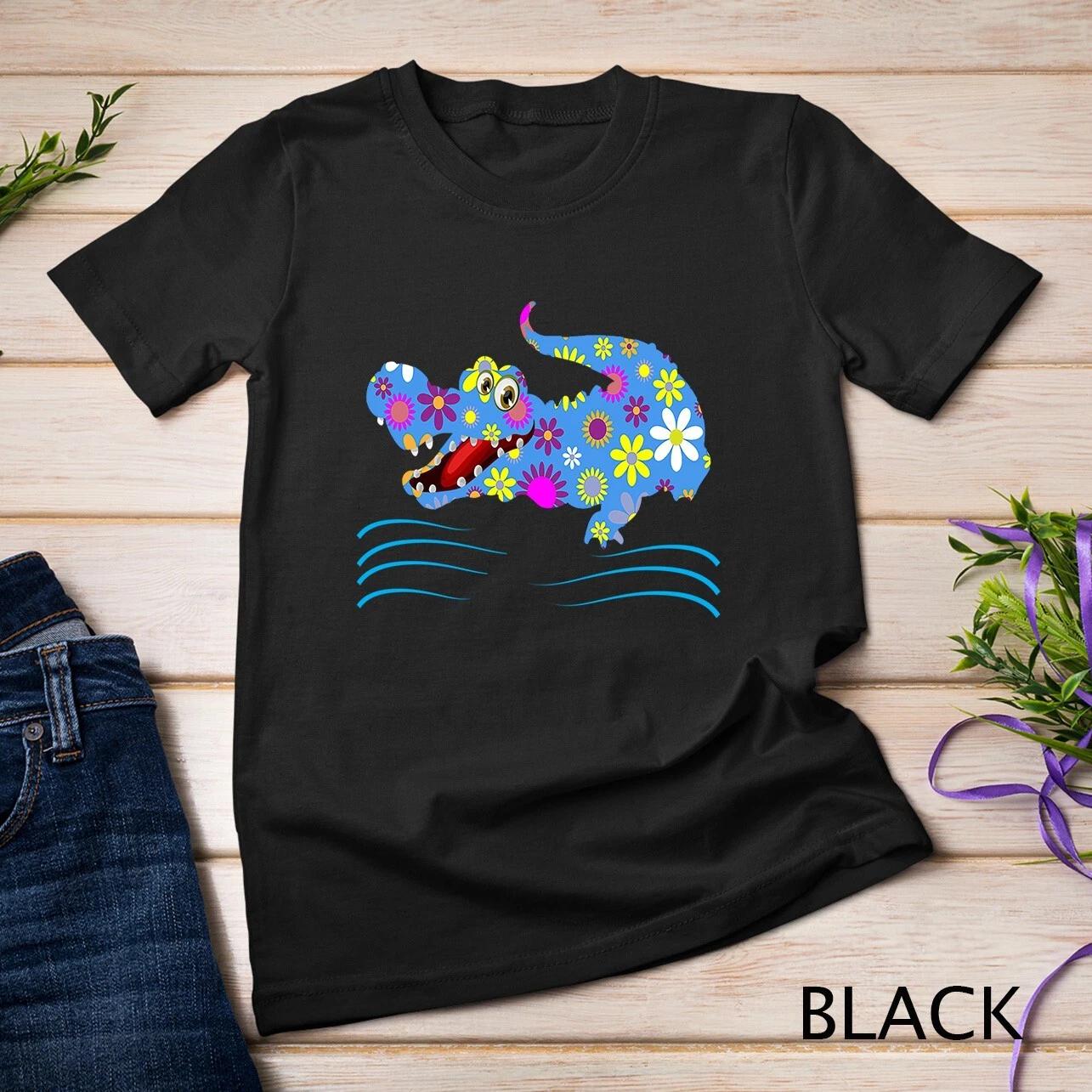 Cute Floral Alligator & Crocodile Animal Lover Unisex T-shirt 4XL