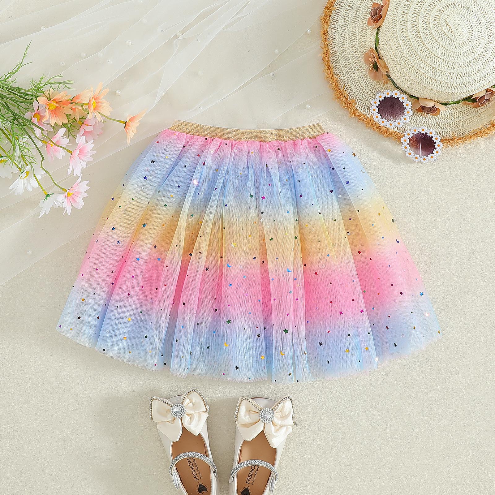 Children s Skirts Rainbow Sequin Skirts Performance Skirts Tulle Puff Skirts Dance Skirts Baby Princess Skirts One size fits all