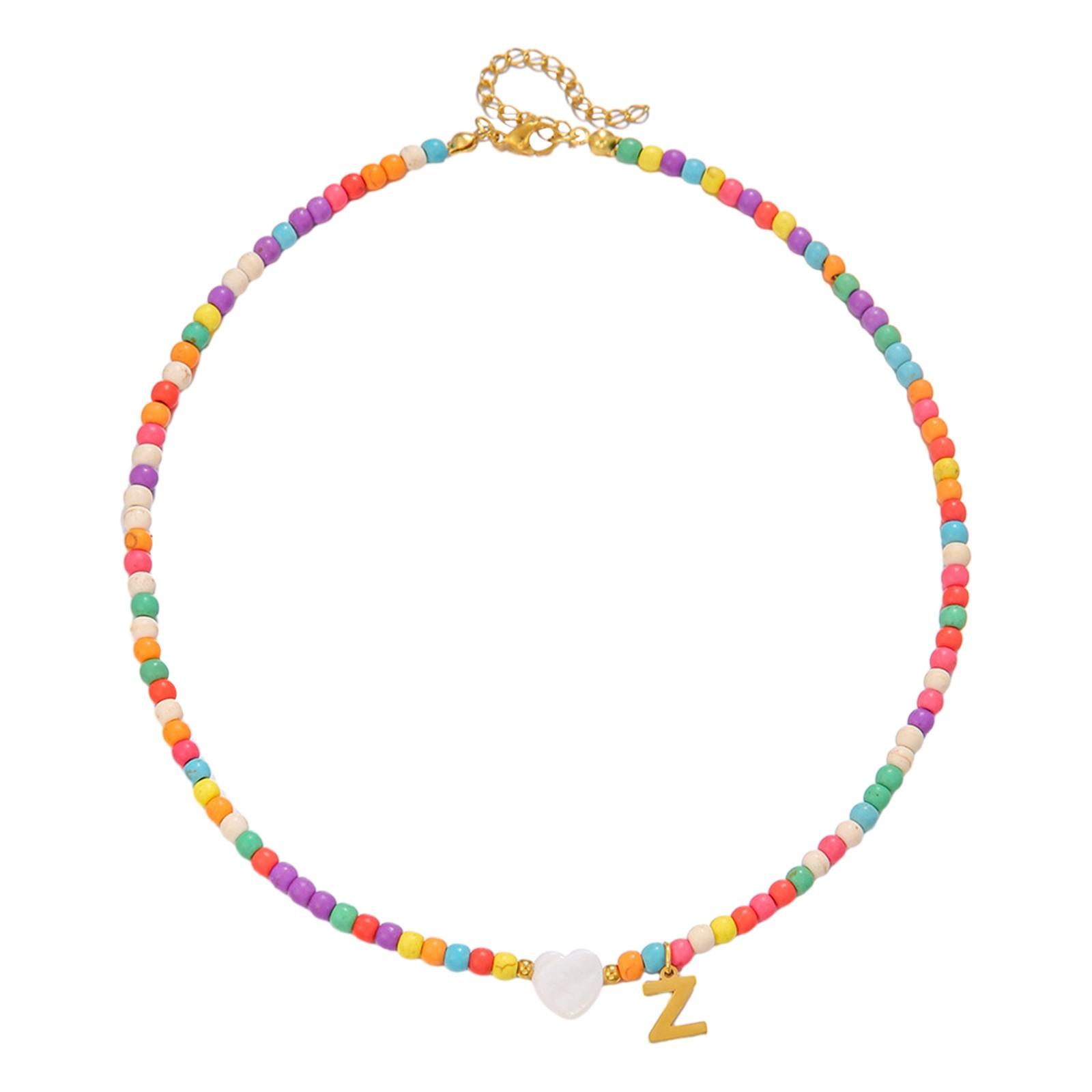 

Initial Heart Necklace Letter Necklace Beaded Necklace Valentine s Day Gift One Size