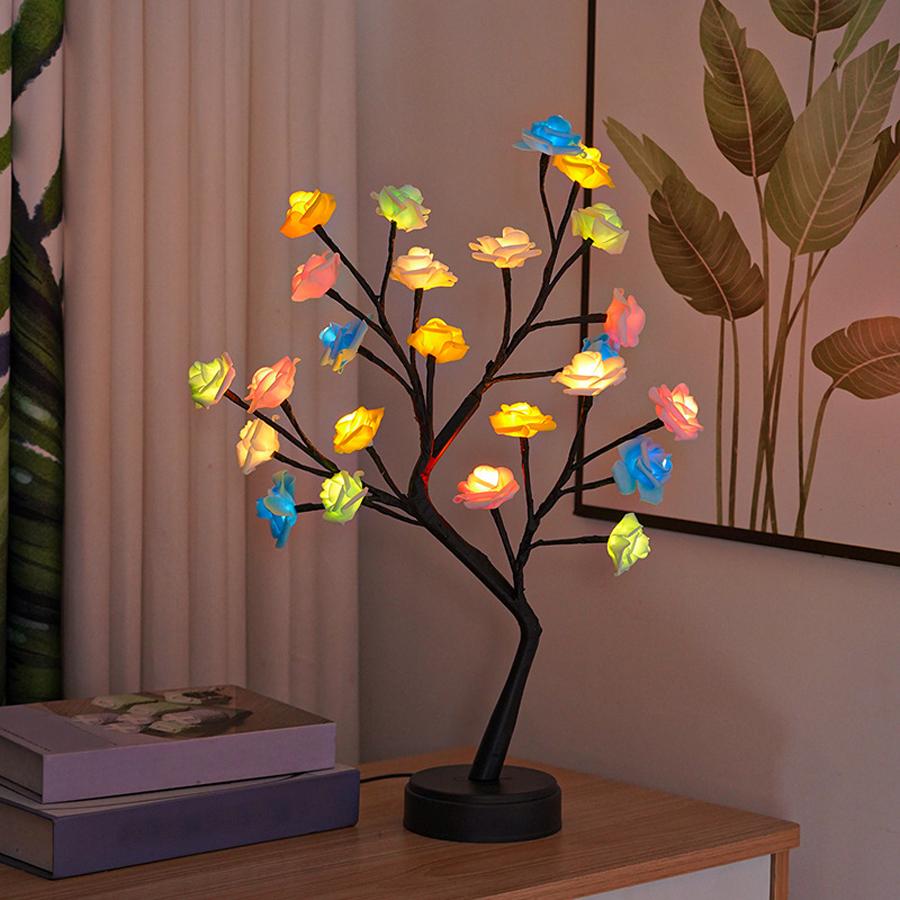 LED Rose Tree Lamp Holiday Desktop Gift Decorative Lamp Small Desk Lamp Night Light