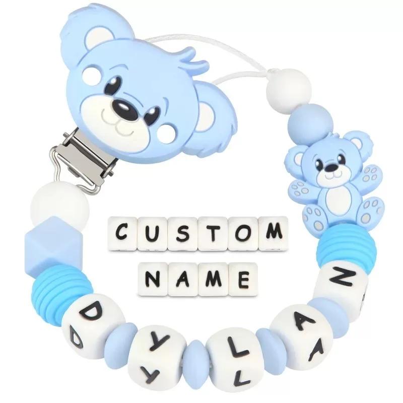 Bebé Personalizado Silicona Nombre Oso de Dibujos Animados Accesorios para Recién Nacidos Cadena para Chupete Juguete para Morder Juguete de Dentición Cadena para Portachupetes