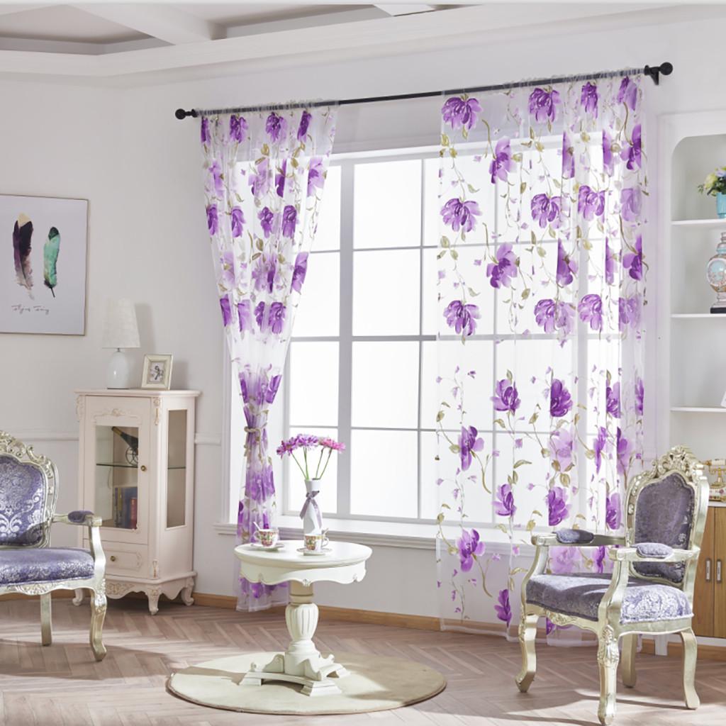 100x130/100x200cm Vines Leaves Tulle Door Window Curtain Drape Panel Sheer Scarf Valances, Pretty Indoor Windows Decoration