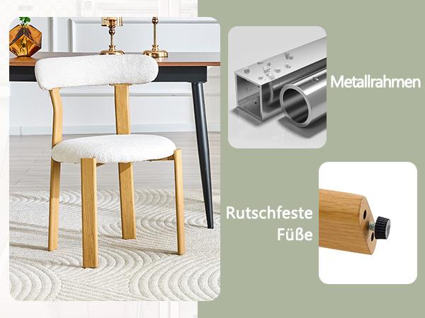 Set of 2, upholstered with breathable bouclé fabric in white, ergonomic backrest, legs with non-slip pads, 79 cm high, chair only (without table)