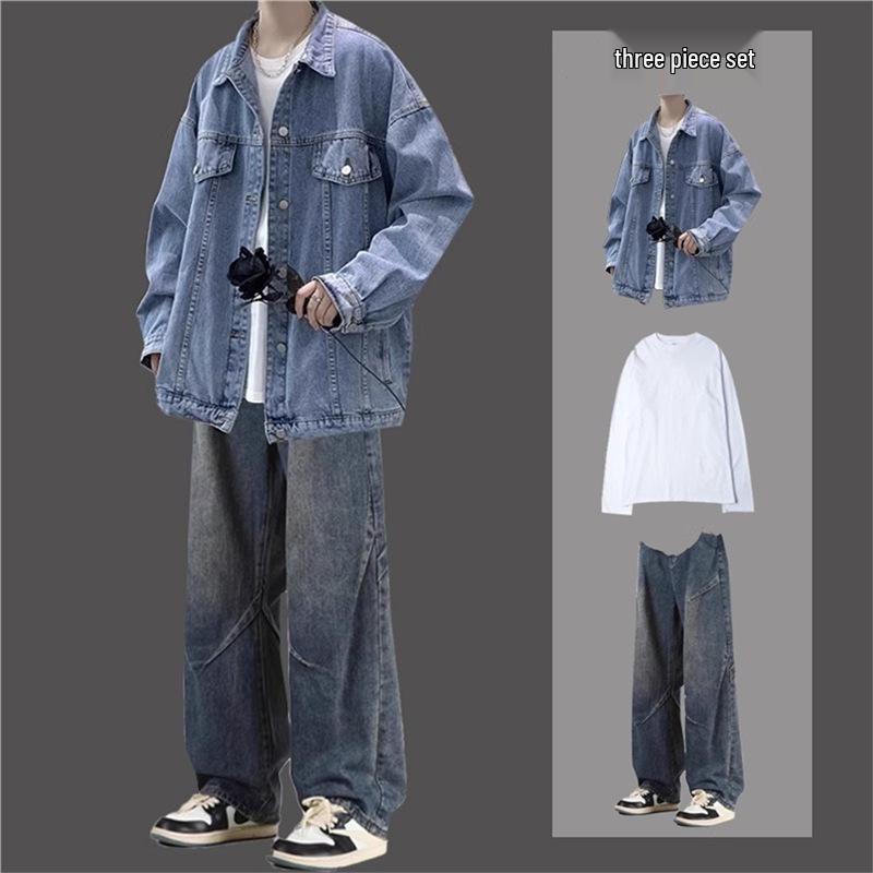 Men's Retro Denim Jacket - Trendy Spring & Autumn Casual Workwear Set for Teens