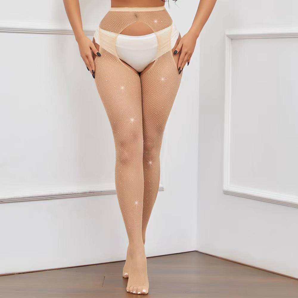 One Piece Pants Sexy lingerie Women Plus Size Tights Stamping Diamonds Crotchless Pantyhose Mesh Hollow Out Legging Stockings
