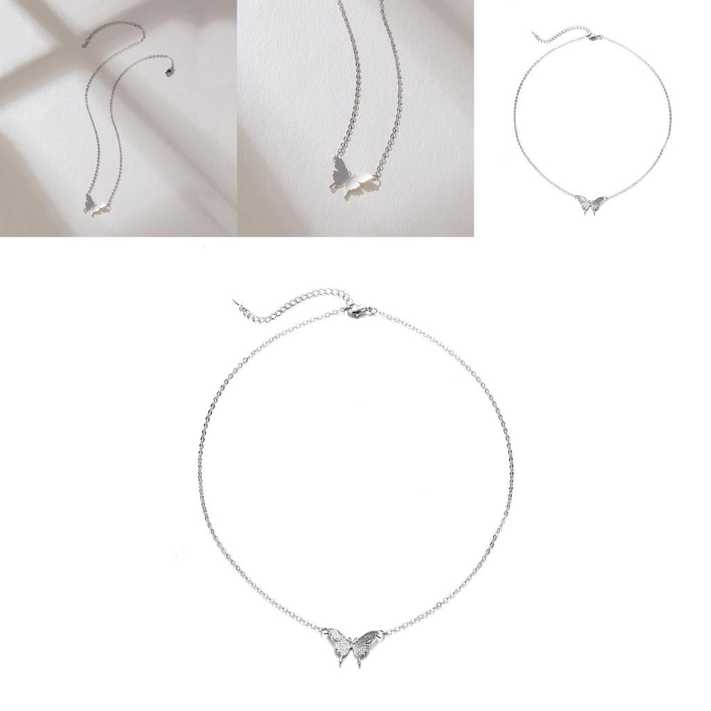 Trendy Silver Butterfly Charm Necklace For Women Unique Layered Design Jewelry Piece