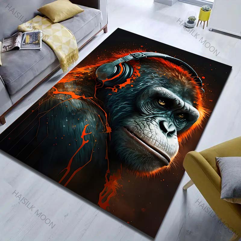 Ape wearing headphones abstract art Pattern Rug Carpets for Bedroom Living Room Sofa Mat Creative Door Mat Cloakroom Home Decor