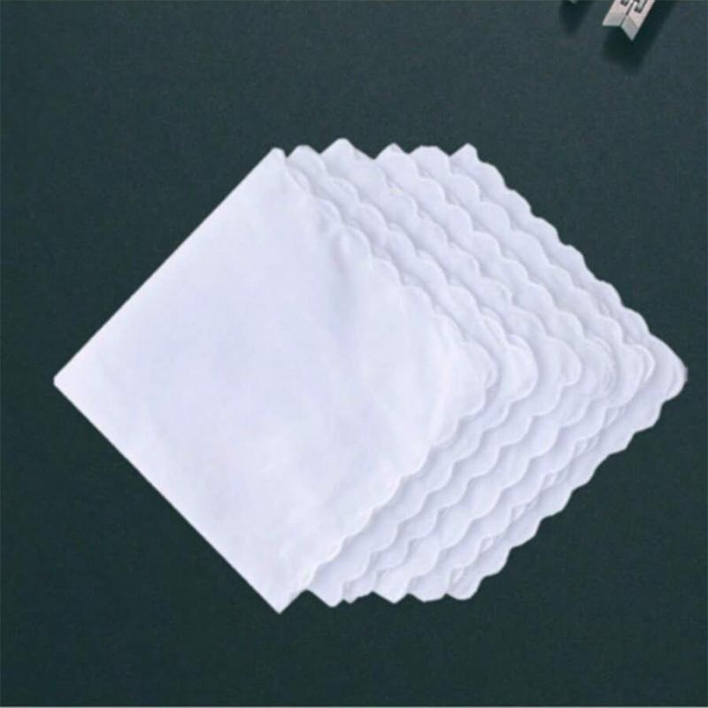 6pcs/Cotton handkerchief fan-shaped pocket square towel white 30cm