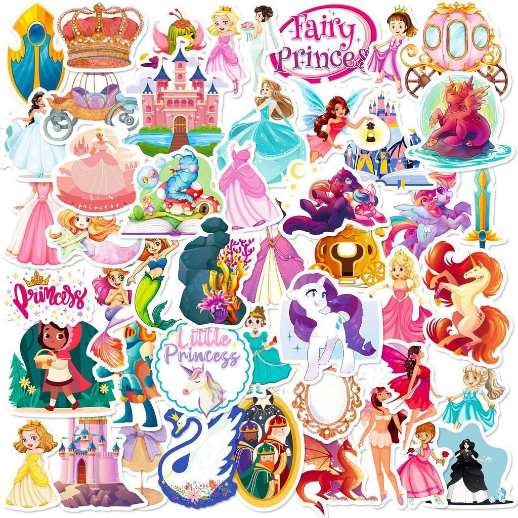 50 Märchenprinzessinnen-Aufkleber Cartoon Handbuch Material Mädchen Kinder Wasserbecher-Aufkleber