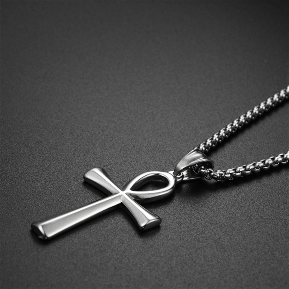 Egyptian Ankh Cross Necklaces Pendants Gold Color Stainless Steel Hieroglyphs Amulet Necklaces For Women Men Egypt Jewelry Gifts